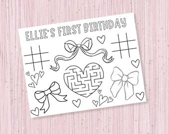 Bow customizable coloring page,Bow themed coloring page,birthday party kids activity,coloring page,hearts coloring page,printable template