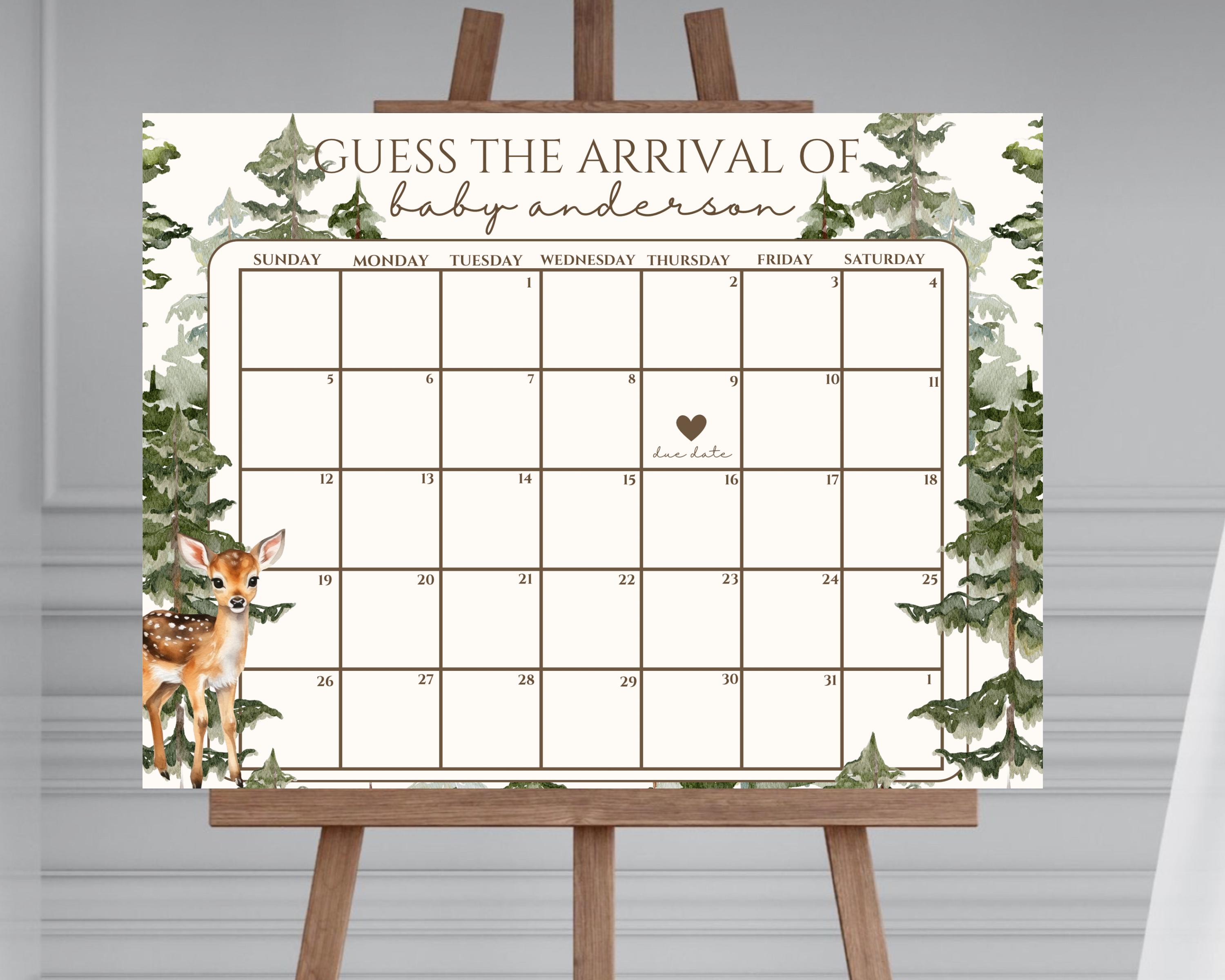 Oh deer he’s almost here baby shower due date sign,deer baby shower games and activities,woodland baby shower,forest theme,EDITABLE template