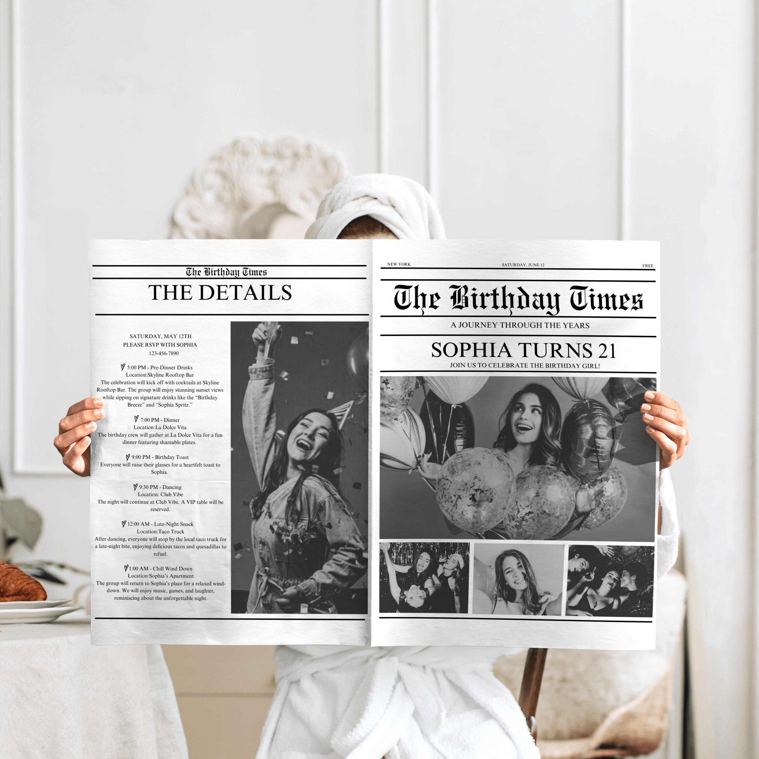 Newspaper birthday party announcement,birthday party invitation,EXTRA EXTRA birthday invite,newspaper invitation,EDITABLE template,Canva