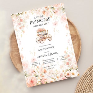 Elegant Princess Baby Shower Invitation,Princess Carriage Shower Invite,Princess floral invite,Royal Fairytale,Instant Download,Printable