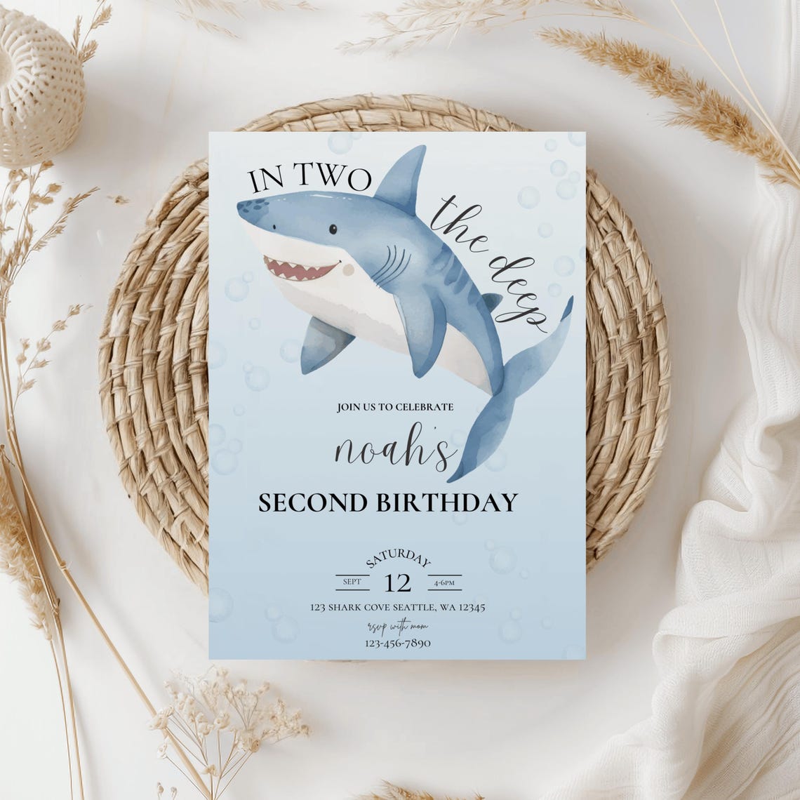 In TWO the Deep Birthday Party Invitation,shark Birthday Party Invite ...