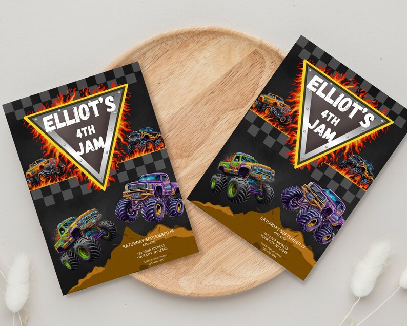 Editable Monster Truck Birthday Invitation,trucks Birthday Invitation ...