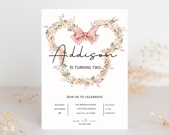 Editable Minnie invitation template,simple Minnie invitation,floral Minnie invite,any age invitation,instant download,easy edit,boho invite
