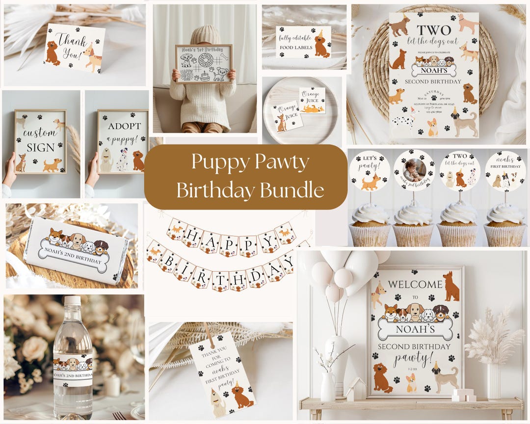 Editable Puppy Birthday Party Bundle: Dog Theme Decor (digital Download ...