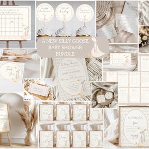A new silly goose is about to be on the loose baby shower Bundle,gender neutral baby shower,silly goose decor,EDITABLE template,Canva