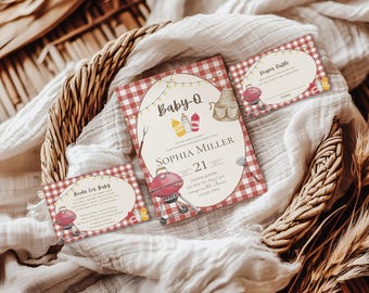 Baby-Q baby shower invitation suite,BBQ baby shower invite,barbecue themed baby shower,gender neutral invite,EDITABLE template,Canva
