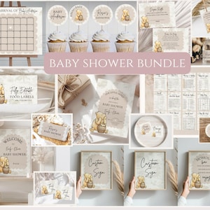 Our little honey is almost due baby shower bundle,classic Winnie the Pooh baby shower bundle,EDITABLE TEMPLATE,neutral baby shower,Canva