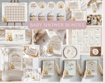 Our little honey is almost due baby shower bundle,classic Winnie the Pooh baby shower bundle,EDITABLE TEMPLATE,neutral baby shower,Canva