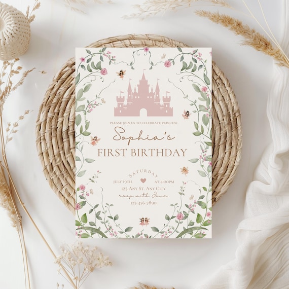 Fairy princess birthday party invitation,girl birthday invite,princess birthday party invite,magical fairy birthday,EDITABLE TEMPLATE,Canva