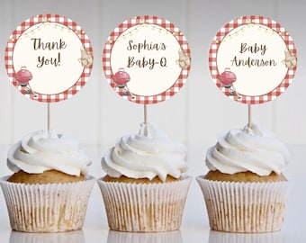 Baby-Q baby shower cupcake toppers,BBQ baby shower decor,barbecue themed baby shower,gender neutral decor,EDITABLE template,Canva