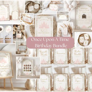Es war einmal Geburtstagsparty Bundle, Mädchen ersten Geburtstag Dekor, Prinzessin Geburtstagsparty BUNDLE, 1.Geburtstag Dekor, EDITIERBARE VORLAGE, Canva