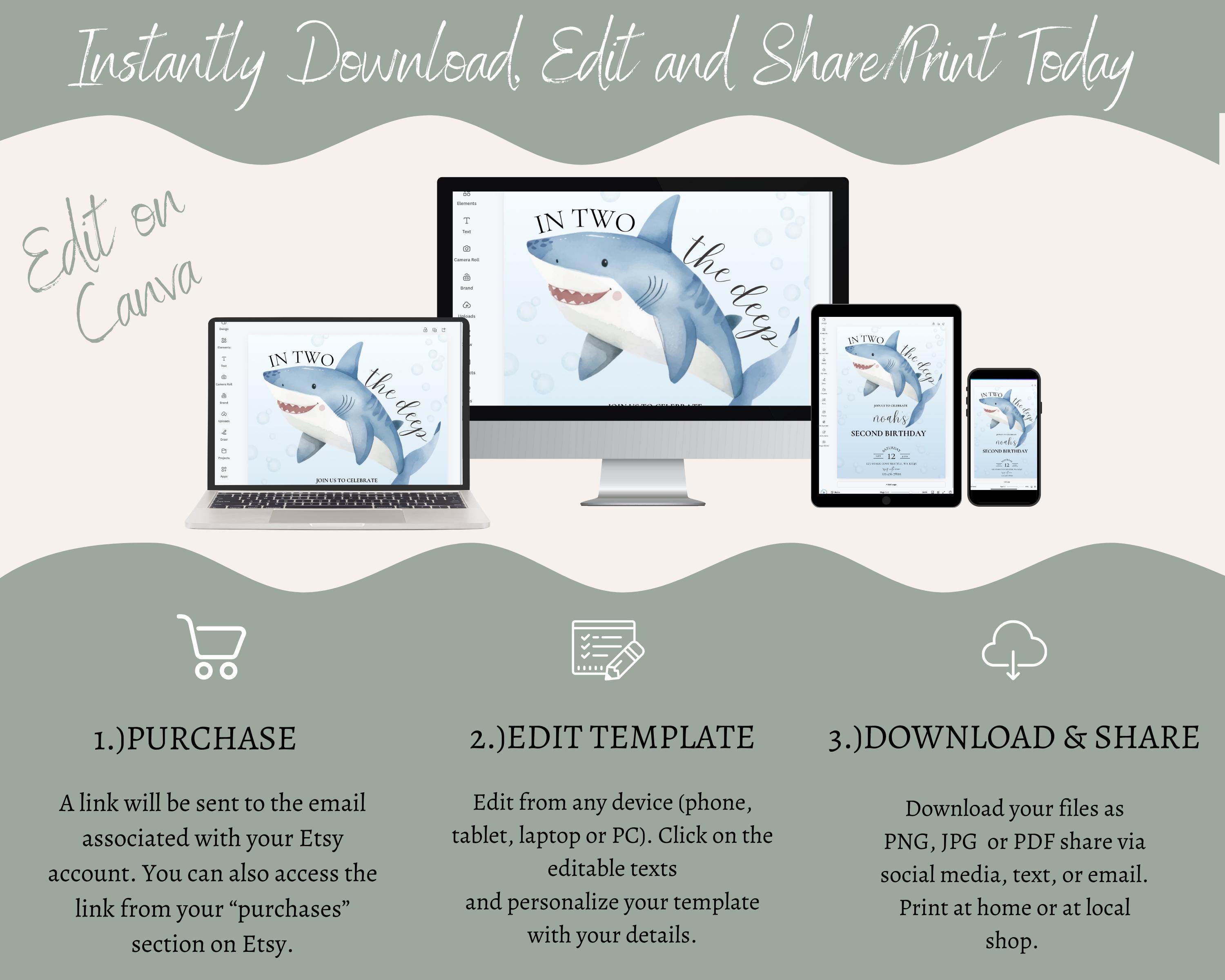 In TWO the Deep Birthday Party Invitation,shark Birthday Party Invite ...