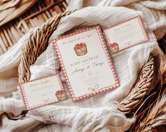 Zestaw zaproszeń na baby shower „Jabłko naszego oka”, motyw Apple na baby shower, neutralne pod względem płci zaproszenie na baby shower, zaproszenie jesienne, szablon edytowalny