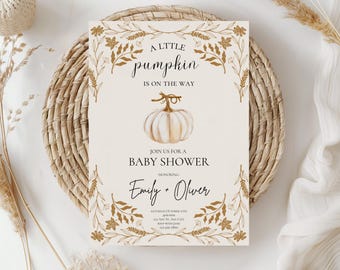 Pumpkin Baby Shower Invitation: Fall Gender Neutral Invite (Editable Canva Template)