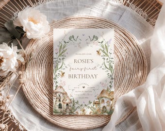 Meine Fee erste Geburtstags-Party Einladung, verzauberte 1. Geburtstag einladen, Fee Geburtstag, wunderliche Mädchen Geburtstag einladen, EDITIERBARE Vorlage, canva