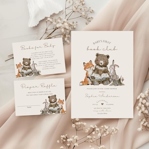 Inviti per baby shower del primo club del libro del bambino, invito per baby shower del nuovo capitolo, invito per baby shower a tema libri, modello MODIFICABILE, Canva