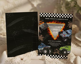 Monster-Truck-Geburtstags-Einladung, LKW-Geburtstags-Einladung, Monster-Marmelade-Geburtstags-Einladung, Junge-Geburtstags-Einladung, EDITIERBARE Vorlage, Canva