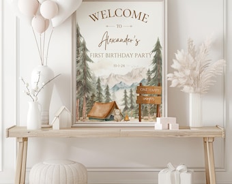 Happy Camper Birthday Welcome Sign: Editable Camping Party Decor (Digital Download)