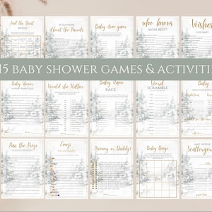 Hace frío afuera, juegos y actividades para baby shower, juegos imprimibles para baby shower con temática de invierno, tarjeta de juego para baby shower, editable, Canva