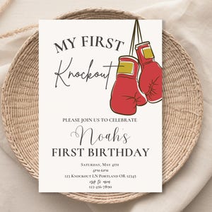 Meine erste Knockout-Geburtstagsfeiereinladung, Box-Geburtstagseinladung, Junge erste Geburtstagsfeier einladen, Canva EDITIERBARE Vorlage, 1.Geburtstag
