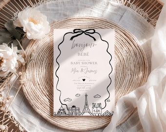 Bonjour Bébé Baby Shower Invitation: French Paris Theme (Editable Template, Digital Download)