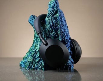 3D Printed Godzilla Headphone Stand | Metallic Blue Monster Headset Holder | Gaming Desk Accessory & Audiophile Gift | "King of Monsters"