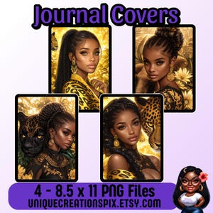 Golden Elegance Journal Covers | African American Women & Leopard Printable Art