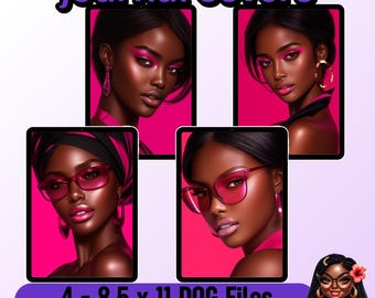 Portadas de diario de belleza glamurosa en rosa / Arte imprimible elegante para agendas afroamericanas