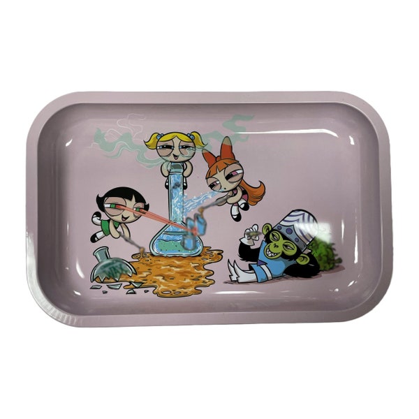 Rolling Tray Super Flower Girls Puff 11 Inch Metal Rolling Tray Double-Sided Print