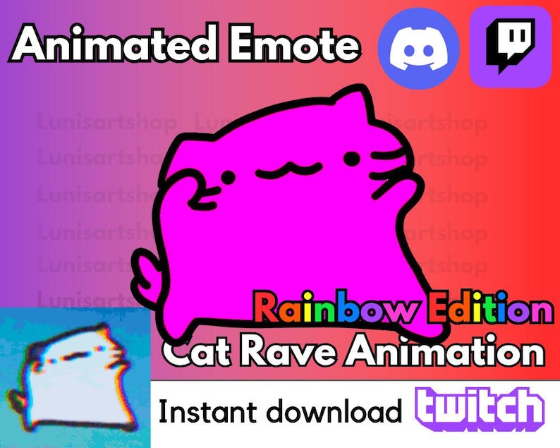 Rainbow Version Animated Cat Rave Twitch Emote (digital Download) - Etsy