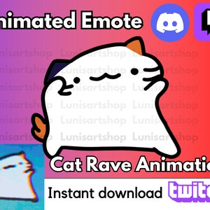 Animierte Twitch Emote, Katze Emote, Katze Tanzen Meme Twitch Animierte emote, Cat Rave Meme, süsses emote für Luftschlangen
