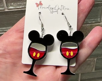 Mickey Wine Glass Earrings: Acrylic Dangle Jewelry (60mm)