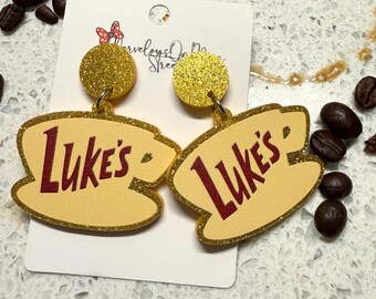 Luke's Diner Coffee Earrings - Gilmore Girl Themed Lightweight Acrylic Dangle Drop Costume Statement Jewelry -Hypoallergenic Stainless Steel