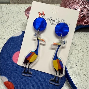 Kevin Earrings - Pixar Up Inspired Lightweight Acrylic Costume Jewelry - Hypoallergenic - Fish Extender Gift - Blue Marble Posts