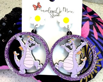 Figment Dangle Drop Earrings - Epcot Icon Lightweight Acrylic Jewelry - Hypoallergenic Cruise Fish Extender Gift - Flower Posts