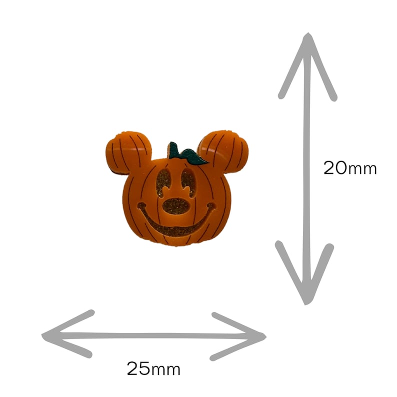 May include: Orange pumpkin shaped Halloween decoration with a Mickey Mouse face. The pumpkin is 25mm wide and 20mm tall.