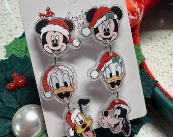 Christmas Pals - Featuring Goofy, Pluto, Daisy Duck, Donald Duck, Mickey & Minnie -Sensational Six - Lightweight Dangle Drop Jewelry