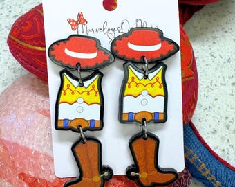 Toy Story Cowgirl Jessie Earrings - Lightweight 3 Piece Acrylic Dangle Drop Costume Statement Jewelry - Hypoallergenic - Fish Extender Gift