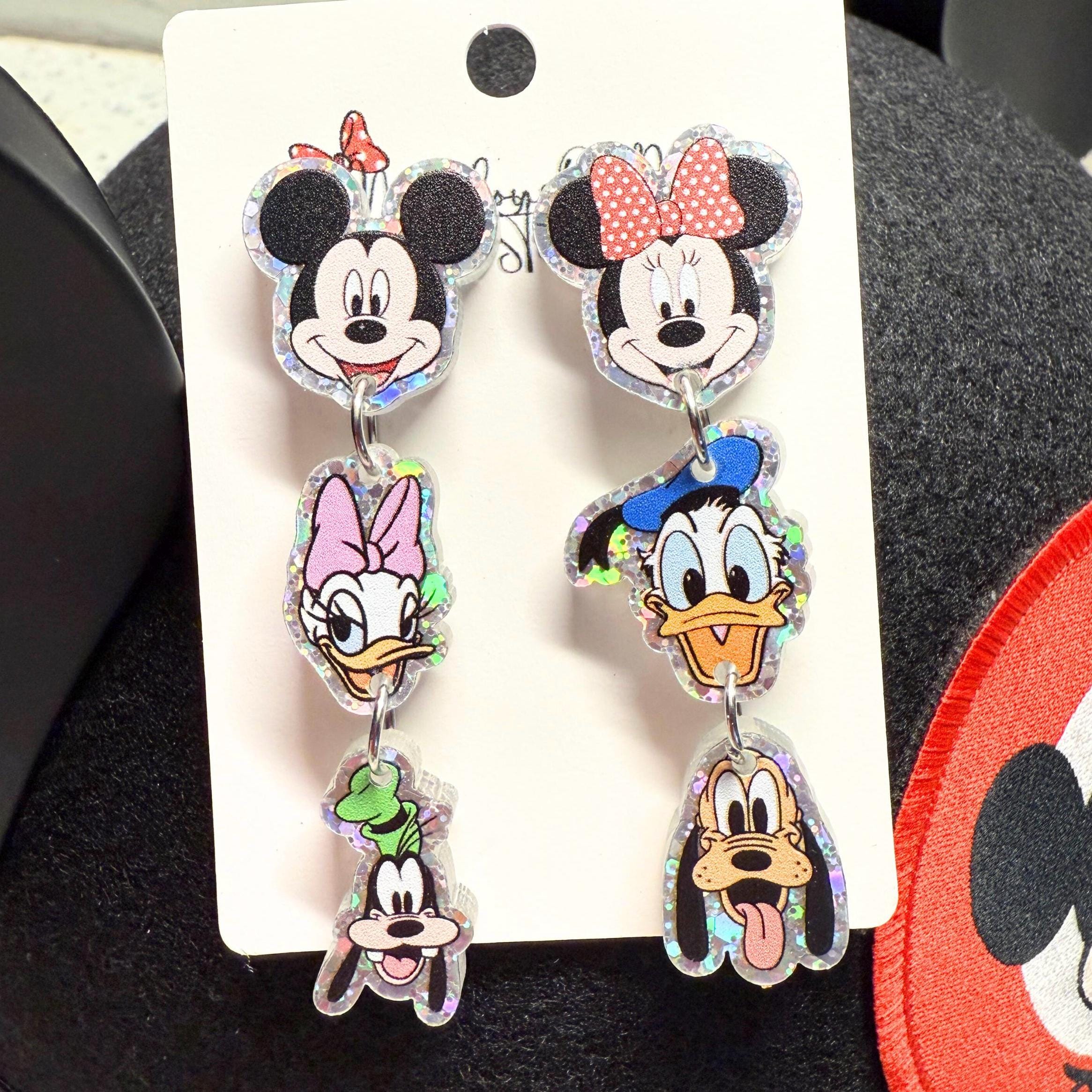 The Sensational Six Earrings - Featuring Goofy, Pluto, Daisy Duck, Donald Duck, Mickey & Minnie - Lightweight Acrylic Dangle Drop Jewelry