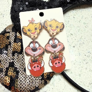 Lion King Dangle Earrings: Simba, Timon, Pumbaa - Hypoallergenic Jewelry