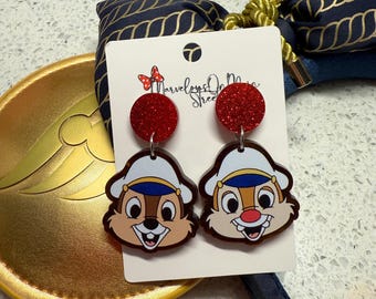 Chip 'n Dale Earrings and Statement Ring - Captain Chip & Dale Cruise Line Lightweight Acrylic Jewelry - Hypoallergenic - Fish Extender Gift