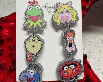 The Muppets - Featuring Kermit, Miss Piggy, Gonzo, Bunsen Honeydew, Beaker & Animal - Lightweight Acrylic Dangle Drop Jewelry