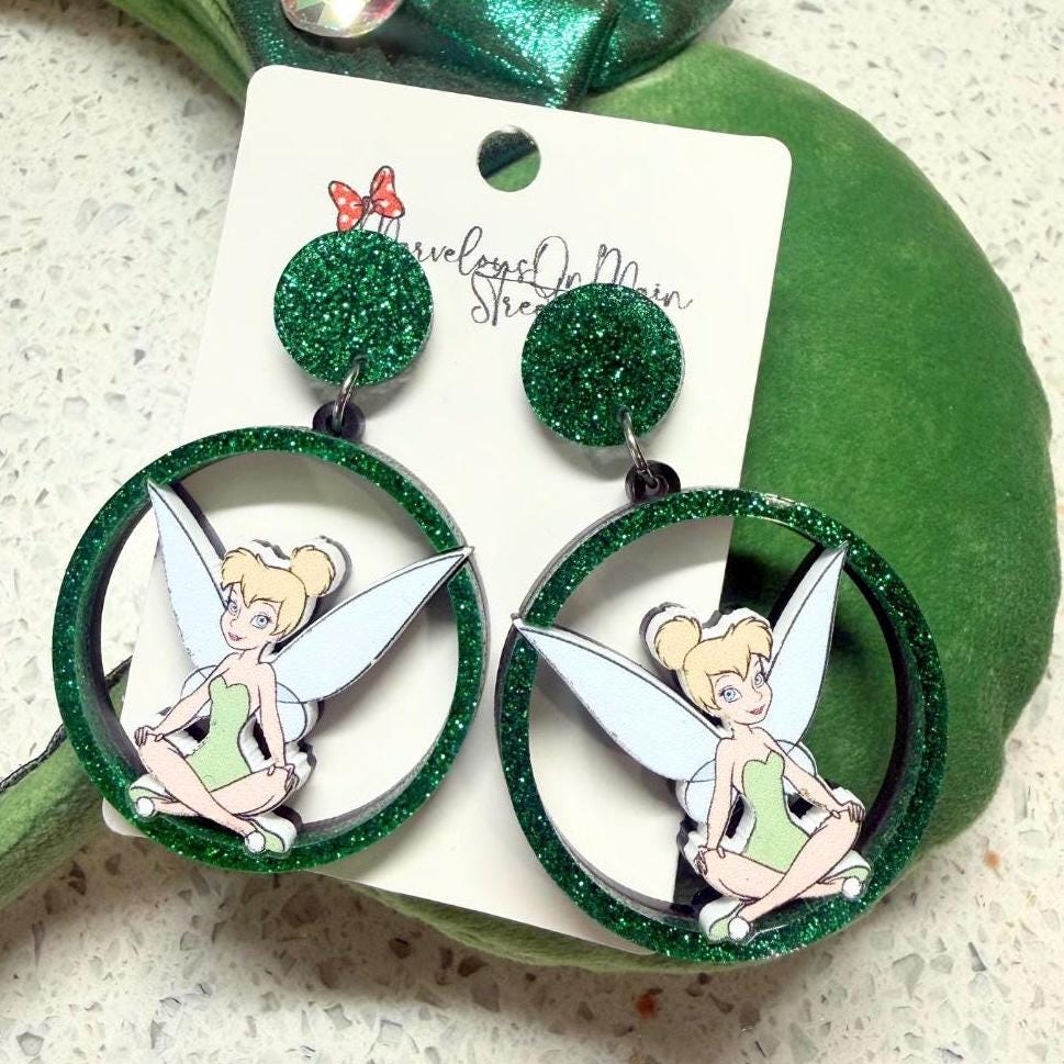 Orecchini A Forma Di Fata Tinkerbell – Gioielli Ispirati Al Film Con Sacchettino In Velluto – Regalo Per Fan Di Peter Pan E Campanellino