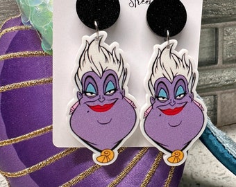 Ursula Earrings - Little Mermaid Lightweight Acrylic Costume Jewelry - Hypoallergenic Fish Extender Gift - Black Glitter