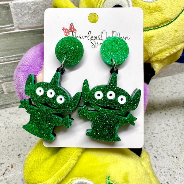 Pizza Planet Alien Dangle Earrings: Toy Story Acrylic Jewelry
