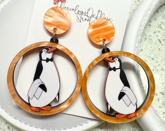 Penguin Waiter Acrylic Dangle Earrings: Mary Poppins Inspired Jewelry