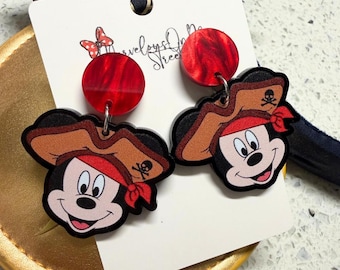 Pirate Mickey Earrings - Mickey Mouse Cruise Line Lightweight Acrylic Jewelry - Hypoallergenic - Fish Extender Gift
