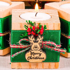 Personalized Christmas Gift, Handmade Christmas Wooden Tealight Candle Holder, Noel New Year Happy Holiday Gift, Xmas, Christmas Table Decor