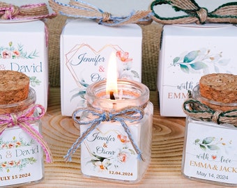 Favores de boda de regalo de vela personalizados para invitados, favor de vela de boda, favor de vela de cristal de dama de honor, favores de despedida de soltera, velas personalizadas