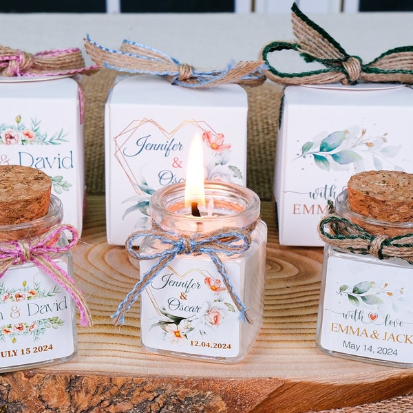 Favores de boda de regalo de vela personalizados para invitados, favor de vela de boda, favor de vela de cristal de dama de honor, favores de despedida de soltera, velas personalizadas